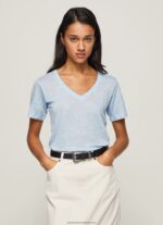 Bay Linen V-Neck T-Shirt Pepe Jeans L20F2F466 Women - Image 3