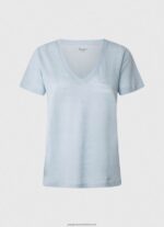 Bay Linen V-Neck T-Shirt Pepe Jeans L20F2F466 Women - Image 5