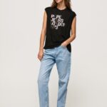 Black Armhole Sleeves Logo T-Shirt Pepe Jeans L20F2F419 Women