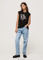 Black Armhole Sleeves Logo T-Shirt Pepe Jeans L20F2F419 Women