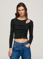 Black Asymmetrical Long Sleeve T-Shirt Pepe Jeans L20F2F405 Women