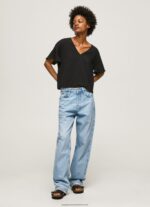 Black Crepe Top With Frills On Sleeves Pepe Jeans L20F2F365 Women - Image 2