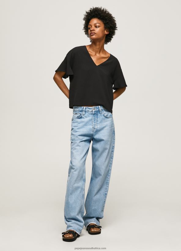 Black Crepe Top With Frills On Sleeves Pepe Jeans L20F2F365 Women - Image 2