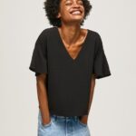 Black Crepe Top With Frills On Sleeves Pepe Jeans L20F2F365 Women