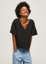 Black Crepe Top With Frills On Sleeves Pepe Jeans L20F2F365 Women