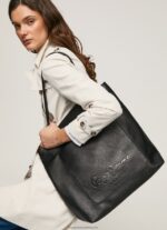 Black Embossed Logo Tote Bag Pepe Jeans L20F2F711 Women