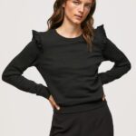 Black Frilled Cotton Jumper Pepe Jeans L20F2F283 Women