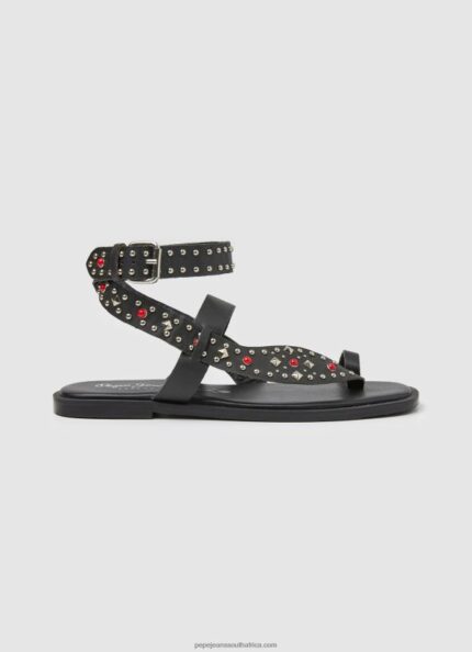 Black Irma Ethnic Leather Sandals Pepe Jeans L20F2F659 Women