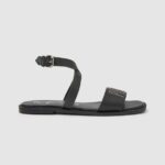 Black Irma Log Flat Leather Sandals Pepe Jeans L20F2F661 Women