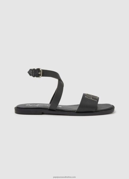 Black Irma Log Flat Leather Sandals Pepe Jeans L20F2F661 Women