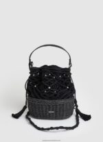 Black Macrame And Straw Bucket Bag Pepe Jeans L20F2F741 Women