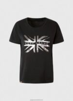 Black Metallic Logo Cotton T-Shirt Pepe Jeans L20F2F414 Women - Image 5