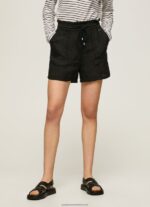 Black Paper Bag Linen Shorts Pepe Jeans L20F2F489 Women - Image 2