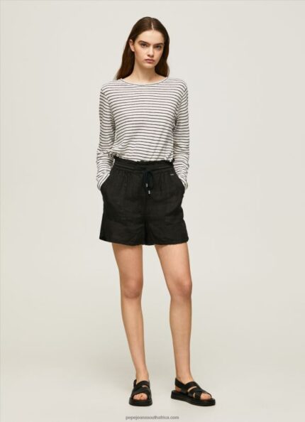 Black Paper Bag Linen Shorts Pepe Jeans L20F2F489 Women