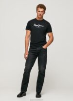 Black Printed Logo Cotton T-Shirt Pepe Jeans L20F2F1000 Men - Image 2