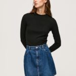 Black Ribbed Long Sleeve T-Shirt Pepe Jeans L20F2F407 Women