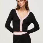 Black Ribbed V Neck Cardigan Pepe Jeans L20F2F264 Women