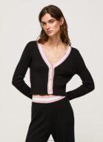 Black Ribbed V Neck Cardigan Pepe Jeans L20F2F264 Women