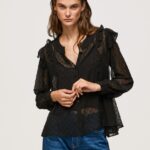 Black Semi-Transparent Plumeti Blouse Pepe Jeans L20F2F328 Women