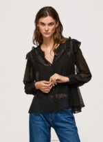 Black Semi-Transparent Plumeti Blouse Pepe Jeans L20F2F328 Women