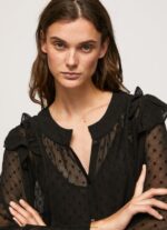 Black Semi-Transparent Plumeti Blouse Pepe Jeans L20F2F328 Women - Image 3
