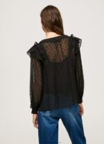Black Semi-Transparent Plumeti Blouse Pepe Jeans L20F2F328 Women - Image 4