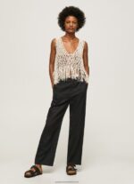 Black Straight Trousers In Flowy Fabric Pepe Jeans L20F2F291 Women