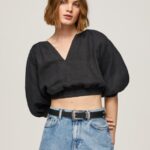 Black V-Neck Cropped Fit Top Pepe Jeans L20F2F374 Women