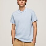 Bleach Blue Embroidered Logo Pique Polo Shirt Pepe Jeans L20F2F1080 Men