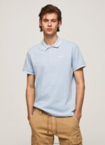 Bleach Blue Embroidered Logo Pique Polo Shirt Pepe Jeans L20F2F1080 Men