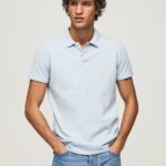 Bleach Blue Embroidered Logo Pique Polo Shirt Pepe Jeans L20F2F1096 Men