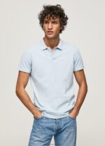 Bleach Blue Embroidered Logo Pique Polo Shirt Pepe Jeans L20F2F1096 Men