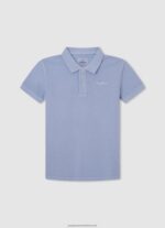 Bleach Blue Embroidered Logo Pique Polo Shirt Pepe Jeans L20F2F1658 Boy