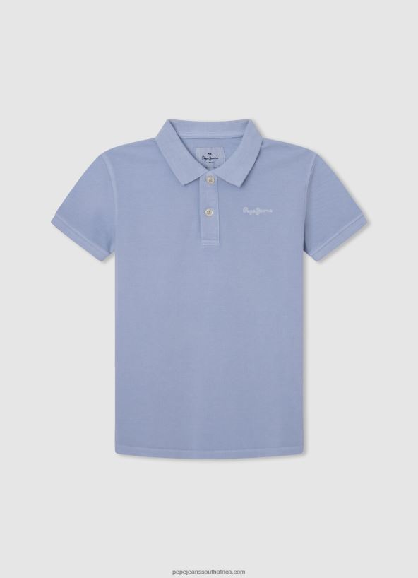 Bleach Blue Embroidered Logo Pique Polo Shirt Pepe Jeans L20F2F1658 Boy - Image 1