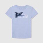 Bleach Blue Printed Logo Cotton T-Shirt Pepe Jeans L20F2F1632 Boy