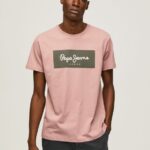 Bleach Pink Embroidered Logo Cotton T-Shirt Pepe Jeans L20F2F926 Men