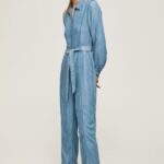 Blue Long Jumpsuit With Belt Detail Pepe Jeans L20F2F192 Women