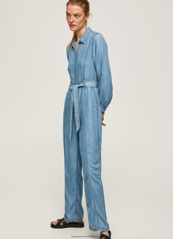 blue_long_jumpsuit_with_belt_detail_pepe_jeans_l20f2f192_women.jpg Blue Long Jumpsuit With Belt Detail Pepe Jeans L20F2F192 Women - Image 1
