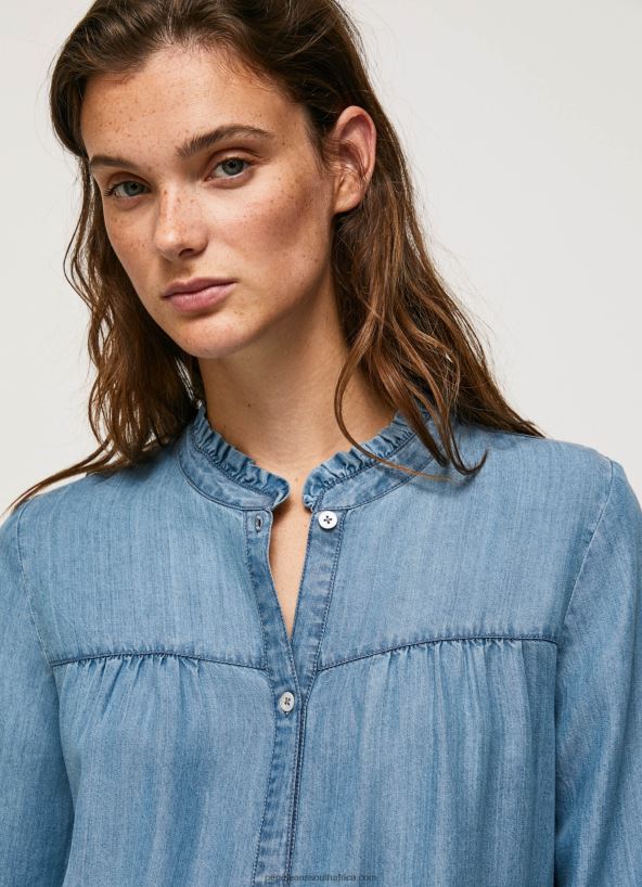 Blue Regular Fit Shirt With Mao Collar Pepe Jeans L20F2F351 Women - Image 3
