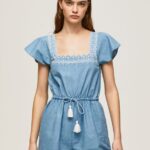 Blue Short Denim Jumpsuit Pepe Jeans L20F2F191 Women