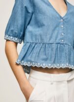 Blue V-Neck Denim Blouse Pepe Jeans L20F2F369 Women - Image 3