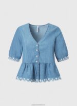 Blue V-Neck Denim Blouse Pepe Jeans L20F2F369 Women - Image 5