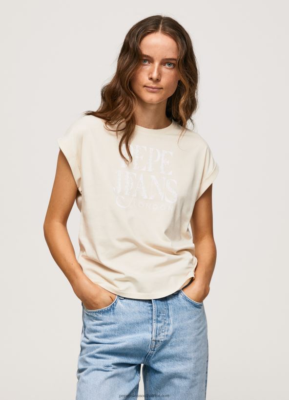 Buff Floral Logo Cotton T-Shirt Pepe Jeans L20F2F402 Women - Image 3