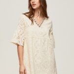 Buttermilk Padma Dress With Openwork Details Pepe Jeans L20F2F152 Women