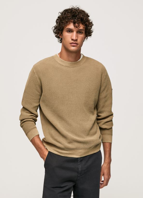 camel_waffle_knit_cotton_jersey_pepe_jeans_l20f2f855_men.jpg Camel Waffle Knit Cotton Jersey Pepe Jeans L20F2F855 Men - Image 1