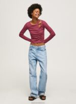 Dark Blush Asymmetrical Long Sleeve T-Shirt Pepe Jeans L20F2F425 Women - Image 2