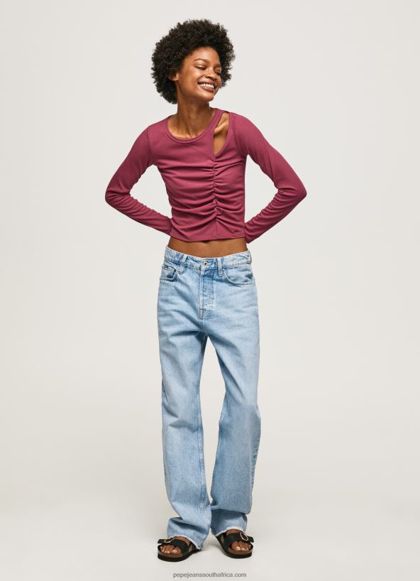 Dark Blush Asymmetrical Long Sleeve T-Shirt Pepe Jeans L20F2F425 Women - Image 2