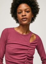 Dark Blush Asymmetrical Long Sleeve T-Shirt Pepe Jeans L20F2F425 Women - Image 3