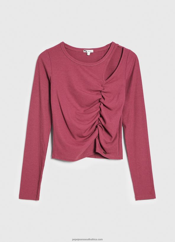 Dark Blush Asymmetrical Long Sleeve T-Shirt Pepe Jeans L20F2F425 Women - Image 5