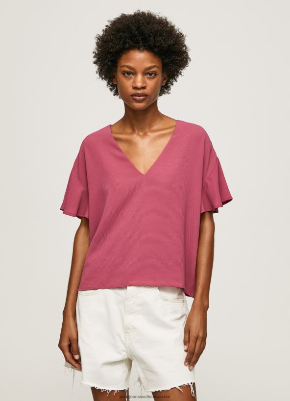 Dark Blush Crepe Top With Frills On Sleeves Pepe Jeans L20F2F375 Women - Image 2